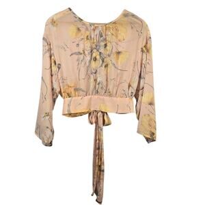 M H&M Floral Sheer Blouse with Back Waist Tie Womens Size 6 Romantic Cottagecore